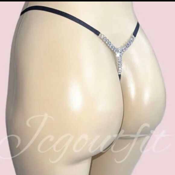 Victoria’s Secret Very Sexy Crystals Bling Detail Satiny V string Panty Black - Picture 3 of 4